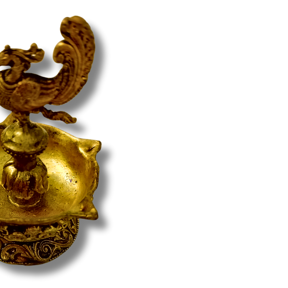 Mor Vilas Diya – Brass Peacock Diya with Decorative Petal Edges – Brass | Pooja Decor | Premium Gifting | Home Decor