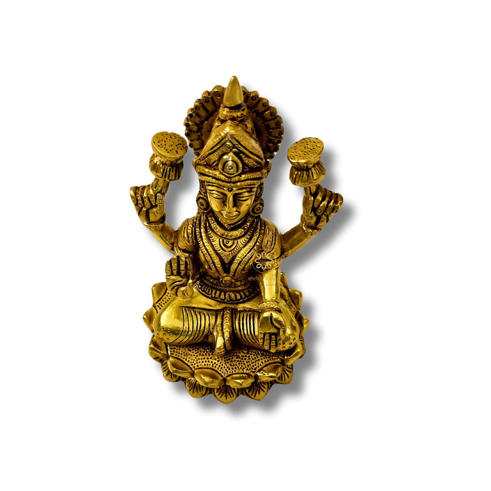 Shree DhanLakshmi – Brass Idol of Lakshmi ji Seated on Lotus Throne – Brass | Pooja Decor | Housewarming Gift | Home Decor