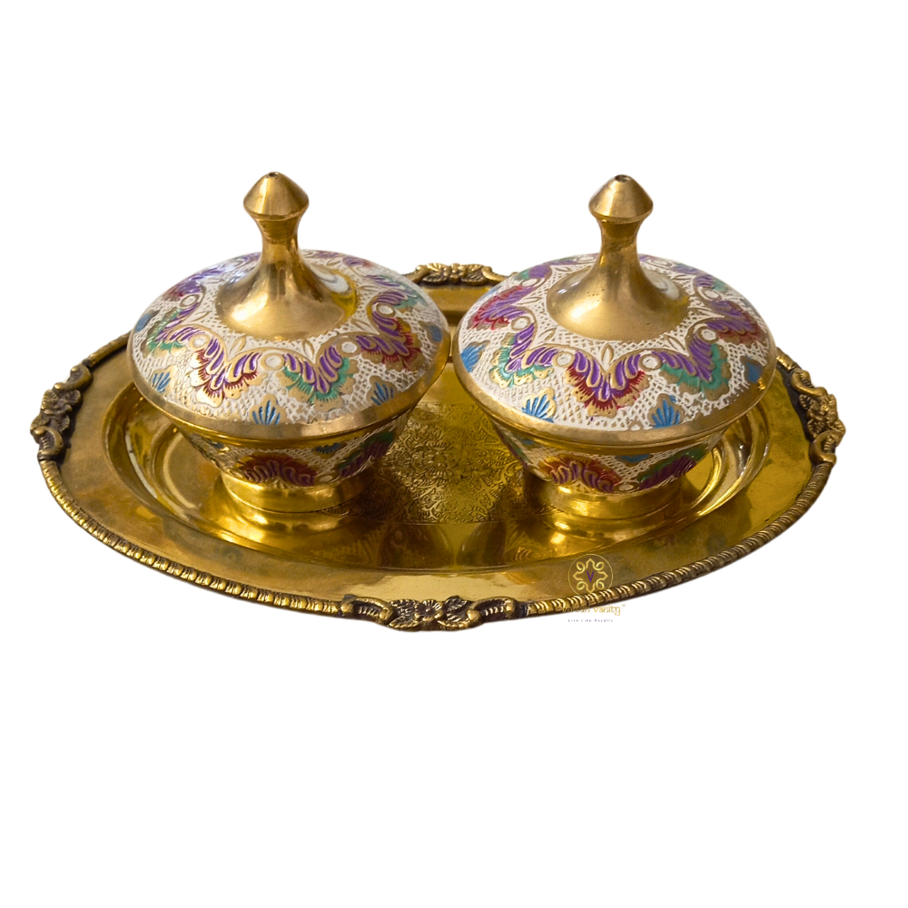UtsavMeena Set – Festive Brass Dry Fruit Bowl Set with Multicolour Meenakari – Brass | Diwali Gifting | Home Decor | Housewarming Gift | Wedding Gift