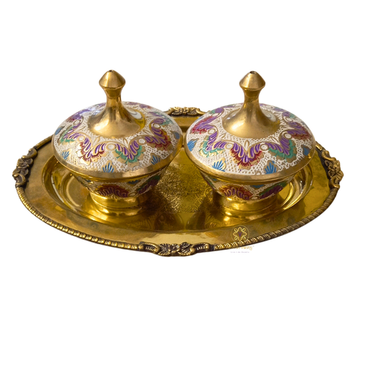 UtsavMeena Set – Festive Brass Dry Fruit Bowl Set with Multicolour Meenakari – Brass | Diwali Gifting | Home Decor | Housewarming Gift | Wedding Gift