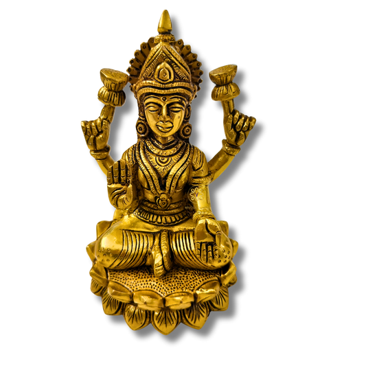 Shree DhanLakshmi – Brass Idol of Lakshmi ji Seated on Lotus Throne – Brass | Pooja Decor | Housewarming Gift | Home Decor