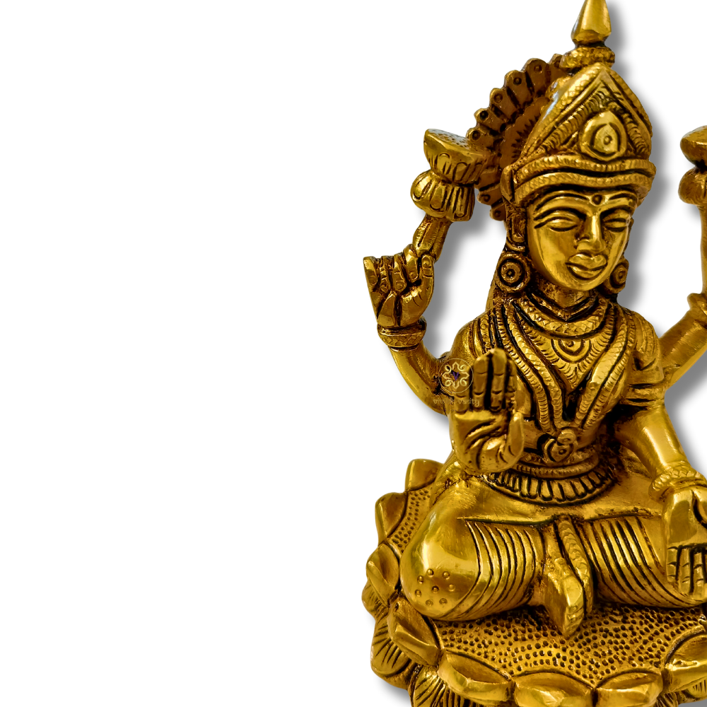 Shree DhanLakshmi – Brass Idol of Lakshmi ji Seated on Lotus Throne – Brass | Pooja Decor | Housewarming Gift | Home Decor
