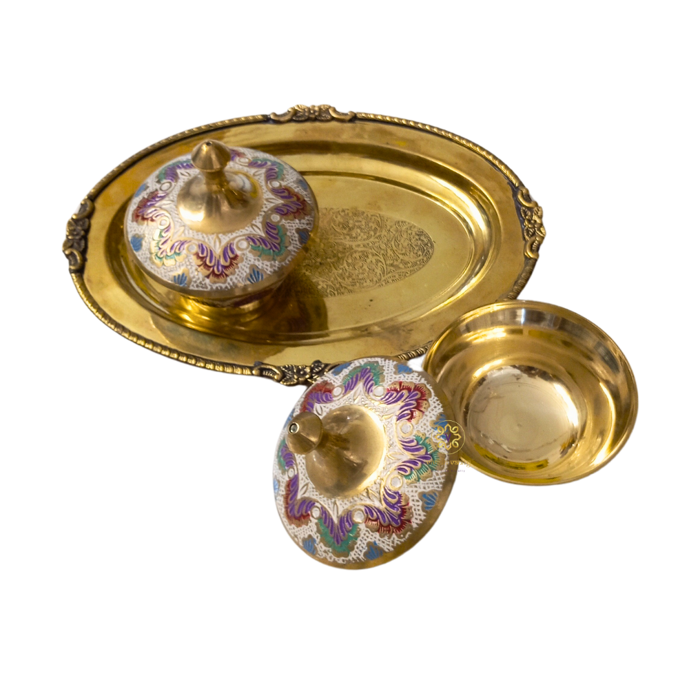 UtsavMeena Set – Festive Brass Dry Fruit Bowl Set with Multicolour Meenakari – Brass | Diwali Gifting | Home Decor | Housewarming Gift | Wedding Gift