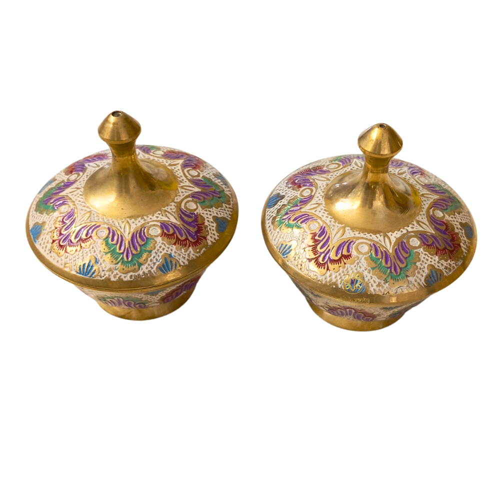 UtsavMeena Set – Festive Brass Dry Fruit Bowl Set with Multicolour Meenakari – Brass | Diwali Gifting | Home Decor | Housewarming Gift | Wedding Gift