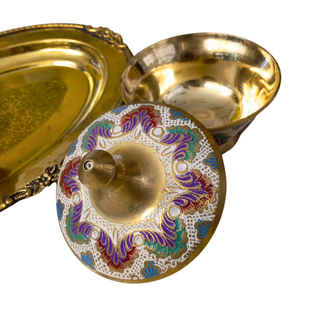 UtsavMeena Set – Festive Brass Dry Fruit Bowl Set with Multicolour Meenakari – Brass | Diwali Gifting | Home Decor | Housewarming Gift | Wedding Gift
