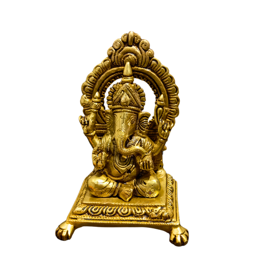 DivyaPatt Vinayak – Handcrafted Brass Ganpati on Elevated Seat with Arch – Brass | Pooja Decor | Wedding Gift | Home Decor | Housewarming Gift