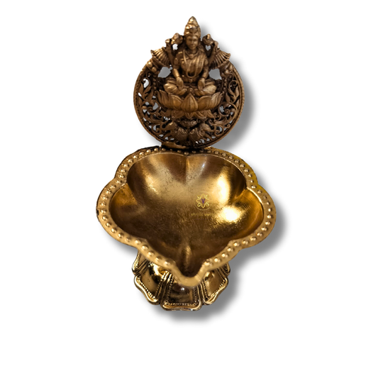 Lakshmi Kamal Diya – Brass Diya with Goddess Lakshmi Seated on Lotus – Brass | Pooja Decor | Premium Gifting | Home Decor