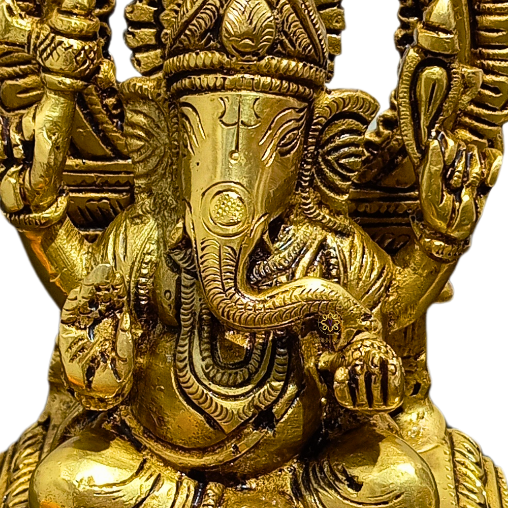 DivyaPatt Vinayak – Handcrafted Brass Ganpati on Elevated Seat with Arch – Brass | Pooja Decor | Wedding Gift | Home Decor | Housewarming Gift