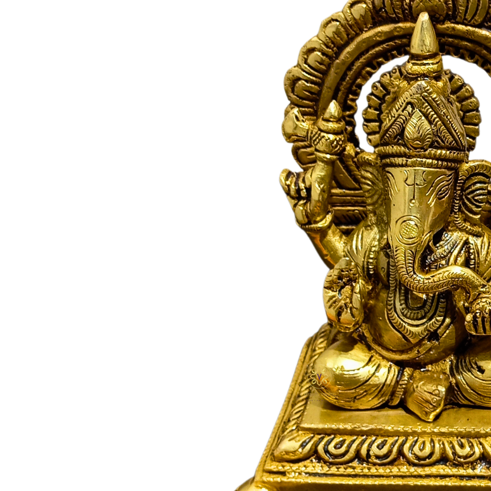 DivyaPatt Vinayak – Handcrafted Brass Ganpati on Elevated Seat with Arch – Brass | Pooja Decor | Wedding Gift | Home Decor | Housewarming Gift