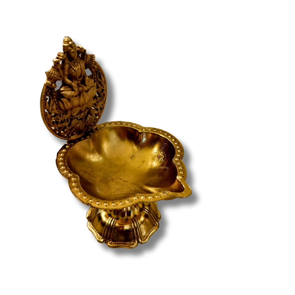 Lakshmi Kamal Diya – Brass Diya with Goddess Lakshmi Seated on Lotus – Brass | Pooja Decor | Premium Gifting | Home Decor