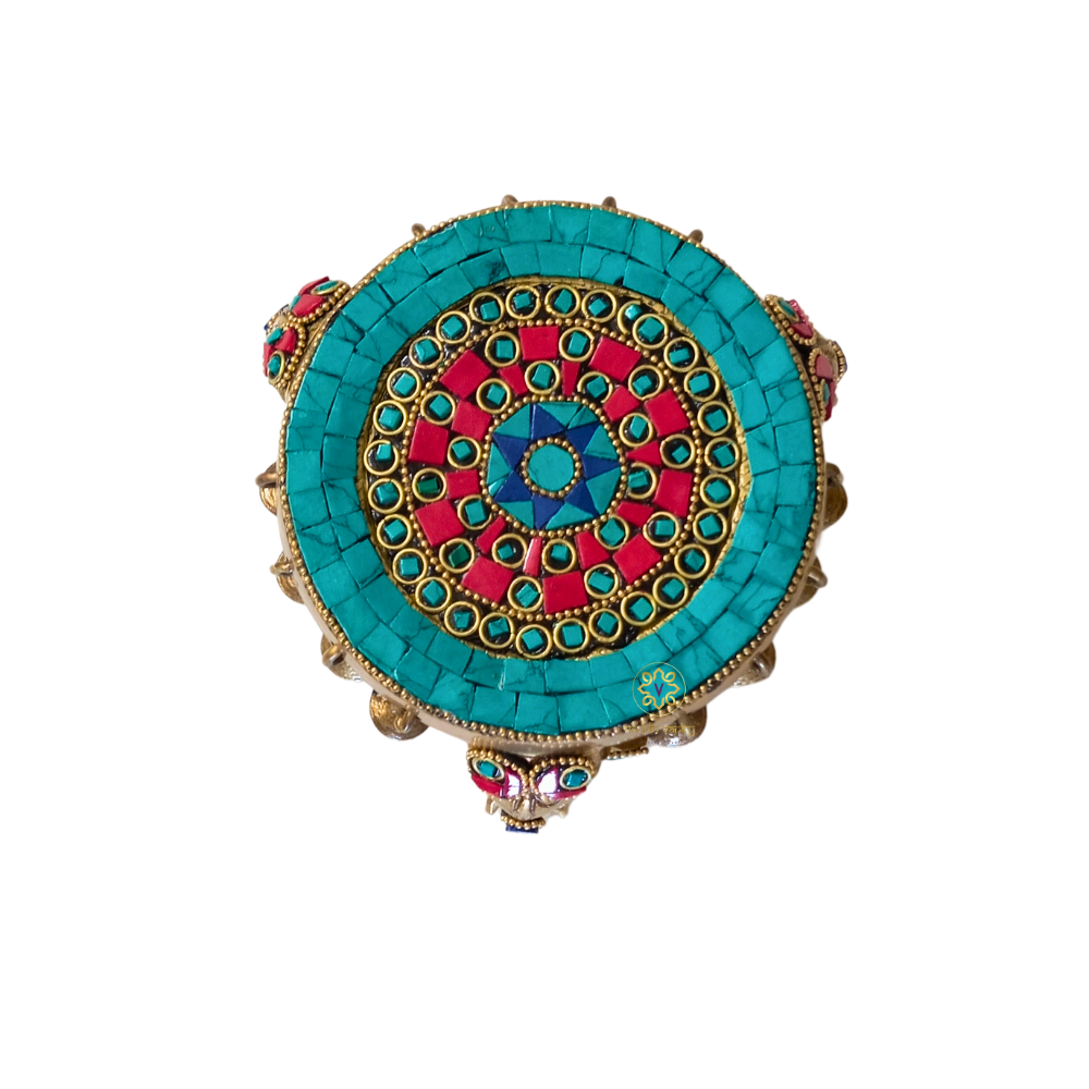 Shringar Vedika – Handcrafted Brass Chowki with Colourful Stonework & Bells – Brass | Pooja Decor | Diwali Gift | Home Decor | Housewarming Gift