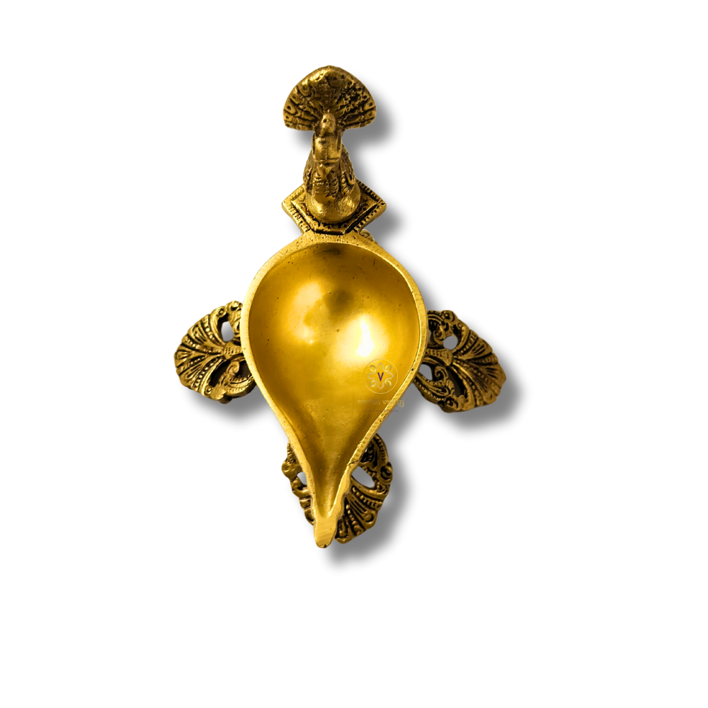 Mor Shringar Diya – Brass Diya with Intricate Feather Motifs – Brass | Pooja Decor | Premium Gifting | Home Decor