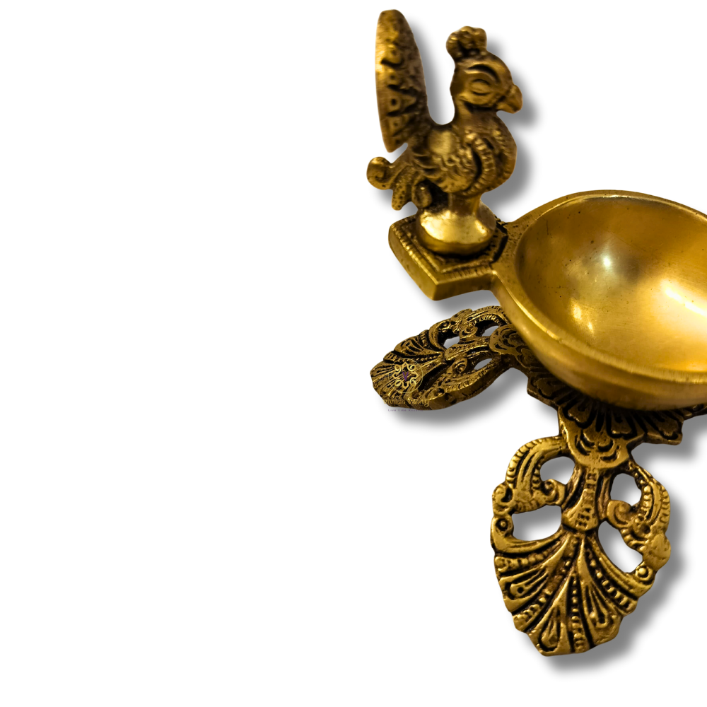 Mor Shringar Diya – Brass Diya with Intricate Feather Motifs – Brass | Pooja Decor | Premium Gifting | Home Decor