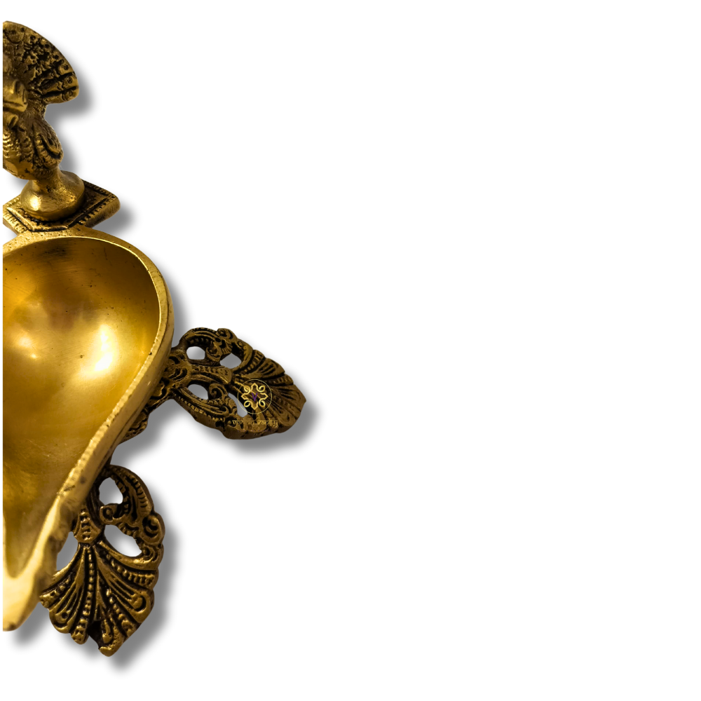 Mor Shringar Diya – Brass Diya with Intricate Feather Motifs – Brass | Pooja Decor | Premium Gifting | Home Decor