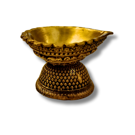 Suvarna Pushpa Diya - Brass Diya with Floral Rim & Intricate Pedestal – Brass | Pooja Decor | Premium Gifting | Home Decor