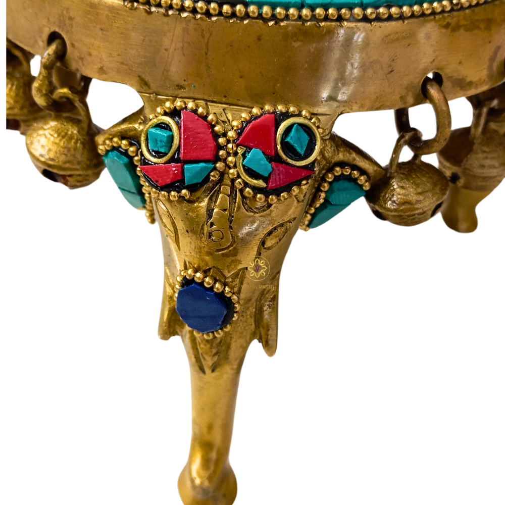 Shringar Vedika – Handcrafted Brass Chowki with Colourful Stonework & Bells – Brass | Pooja Decor | Diwali Gift | Home Decor | Housewarming Gift