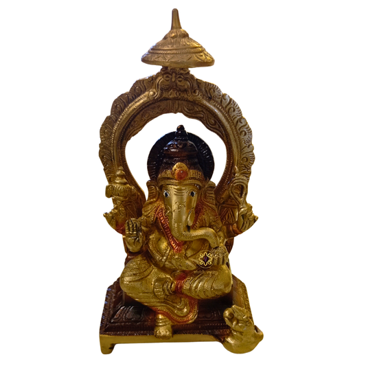 Mandapeshwar Vinayak – Grand Brass Idol of Ganesh ji with Dome & Royal Backrest – Brass | Pooja Decor | Wedding Gift | Home Decor | Housewarming Gift