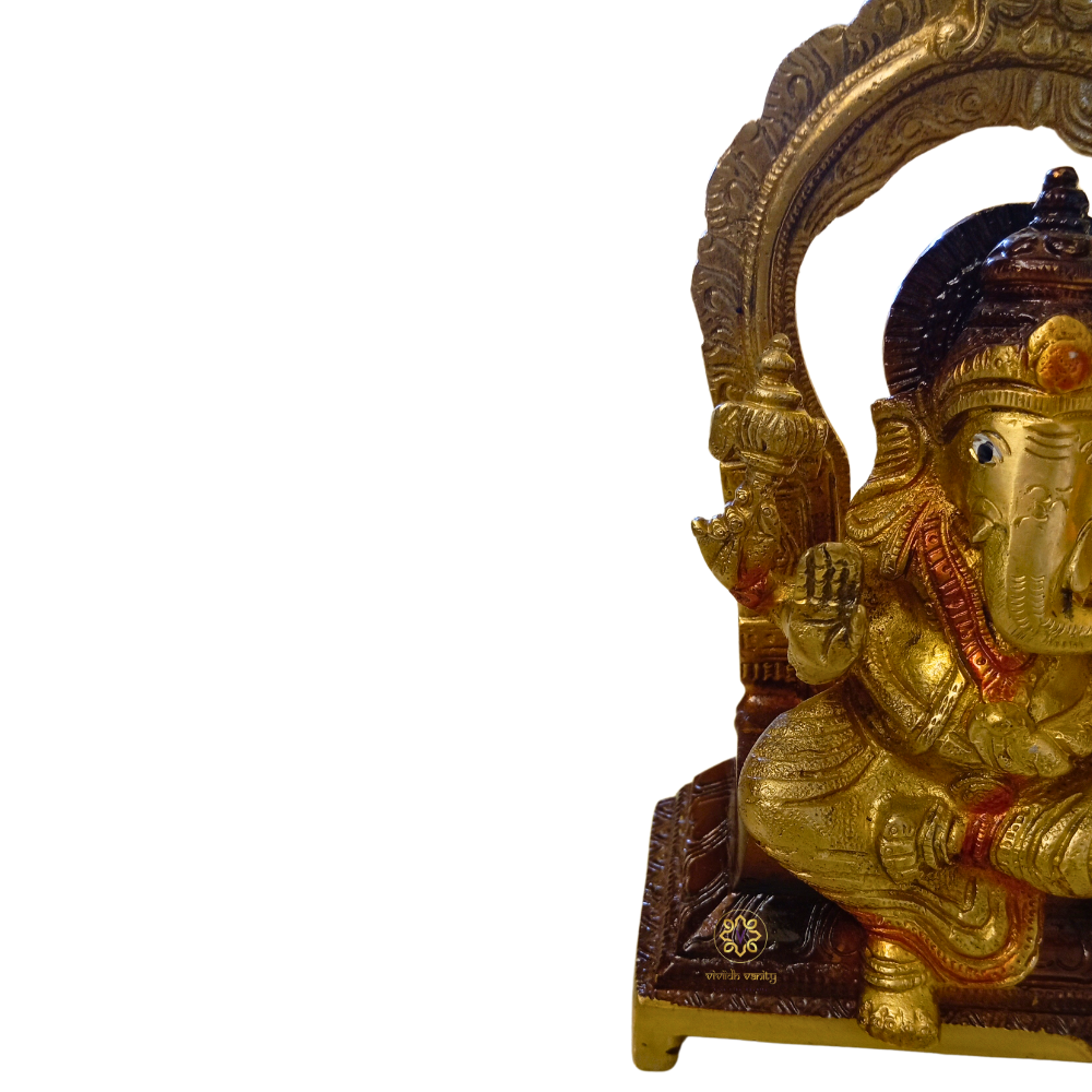 Mandapeshwar Vinayak β Grand Brass Idol of Ganesh ji with Dome & Royal Backrest β Brass | Pooja Decor | Wedding Gift | Home Decor | Housewarming Gift