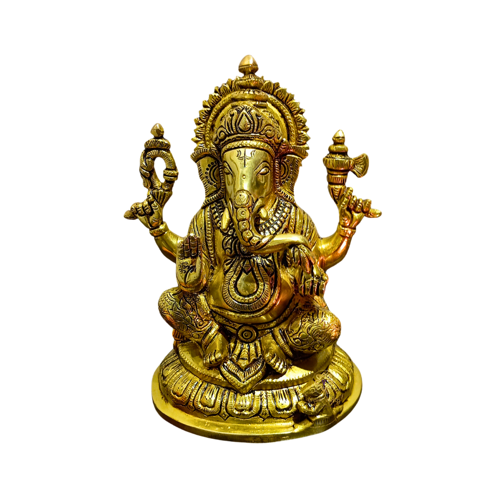 Aaradhya Vighnaharta – Brass Idol for Auspicious Beginnings (Gold Finish) – Brass | Pooja Decor | Wedding Gift | Home Decor | Housewarming Gift