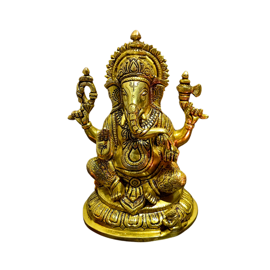 Aaradhya Vighnaharta – Brass Idol for Auspicious Beginnings (Gold Finish) – Brass | Pooja Decor | Wedding Gift | Home Decor | Housewarming Gift