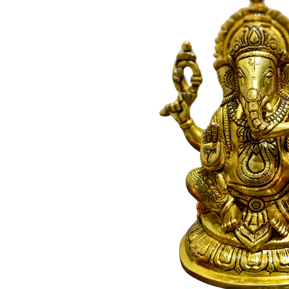 Aaradhya Vighnaharta – Brass Idol for Auspicious Beginnings (Gold Finish) – Brass | Pooja Decor | Wedding Gift | Home Decor | Housewarming Gift