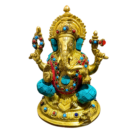 Aaradhya Vighnaharta – Brass Idol for Auspicious Beginnings (Stonework Finish) – Brass | Pooja Decor | Wedding Gift | Home Decor | Housewarming Gift