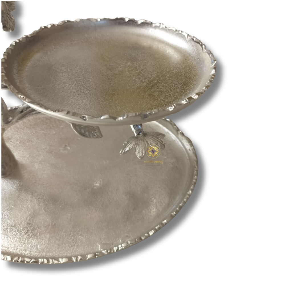 Luxe Bloom Stand – Silver-Finish Three-Tier Snack Platter with Floral Detailing – Dining Table Use | Diwali Gifting | Home Decor | Housewarming Gift | Wedding Gift
