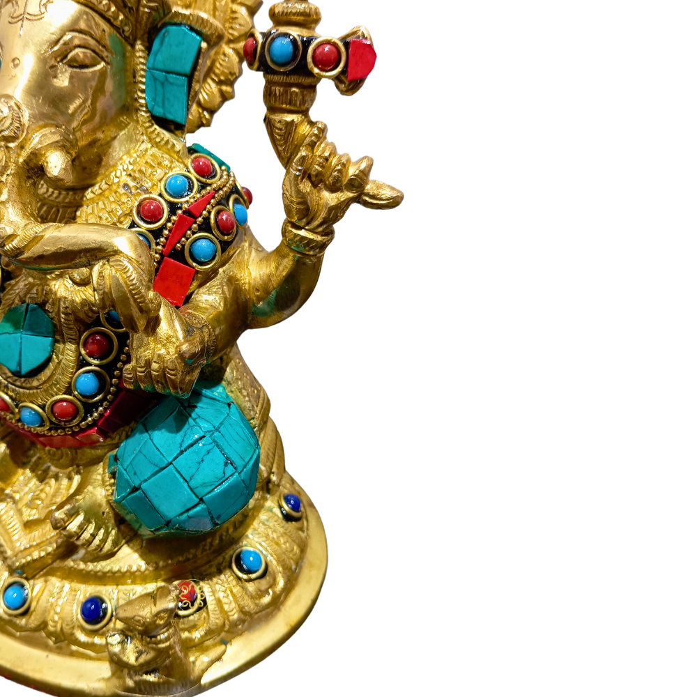 Aaradhya Vighnaharta β Brass Idol for Auspicious Beginnings (Stonework Finish) β Brass | Pooja Decor | Wedding Gift | Home Decor | Housewarming Gift