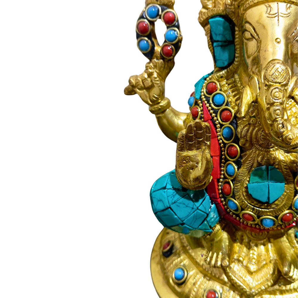Aaradhya Vighnaharta β Brass Idol for Auspicious Beginnings (Stonework Finish) β Brass | Pooja Decor | Wedding Gift | Home Decor | Housewarming Gift