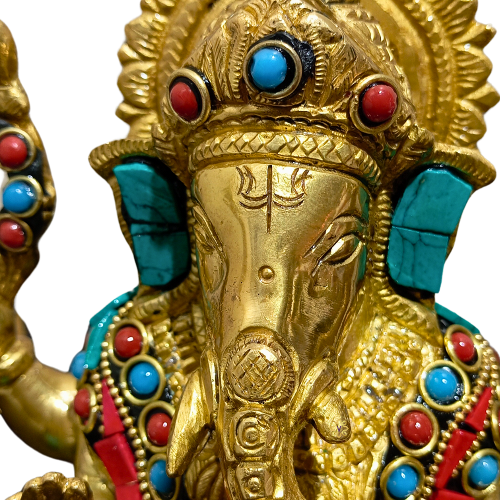 Aaradhya Vighnaharta β Brass Idol for Auspicious Beginnings (Stonework Finish) β Brass | Pooja Decor | Wedding Gift | Home Decor | Housewarming Gift