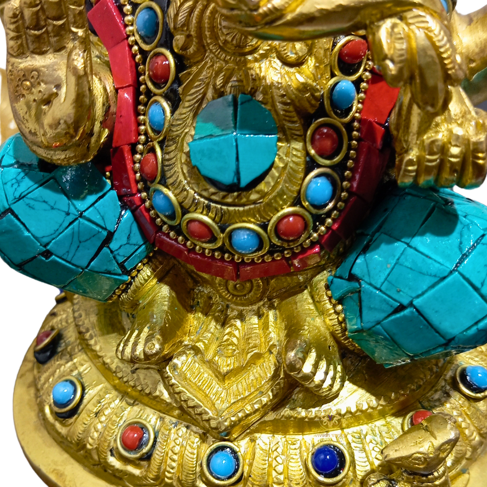 Aaradhya Vighnaharta β Brass Idol for Auspicious Beginnings (Stonework Finish) β Brass | Pooja Decor | Wedding Gift | Home Decor | Housewarming Gift