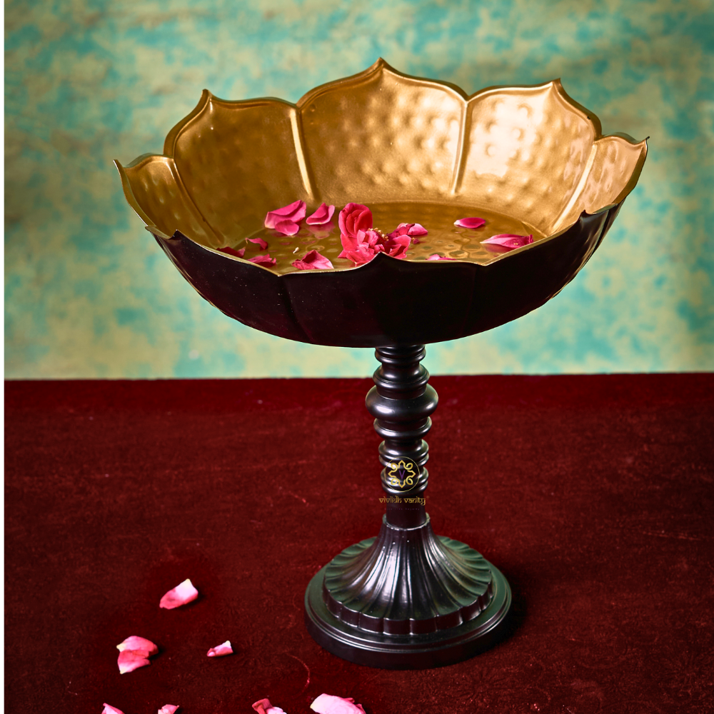 GildPetal Elevé – Gold-Lined Lotus Urli on Pedestal Stand – Diwali Gifting | Home Decor | Housewarming Gift | Corporate Gifting