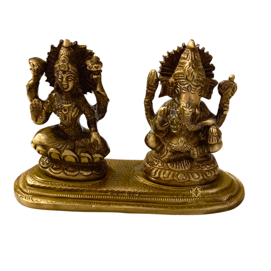 Shubh Sampatti Set Antique – Twin Brass Idols of Wealth & Wisdom – Brass | Pooja Decor | Diwali Gifting | Home Decor | Wedding Gift