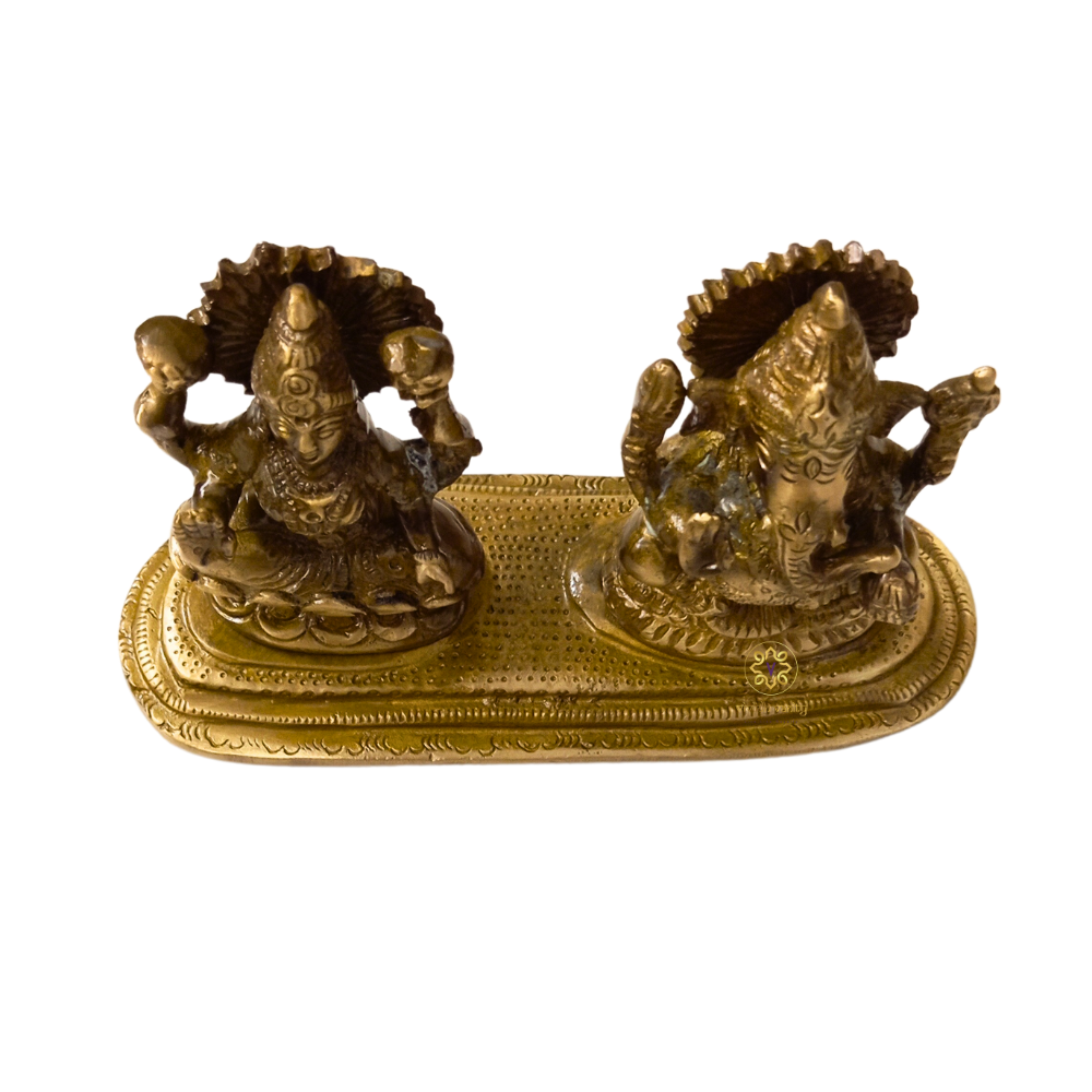 Shubh Sampatti Set Antique – Twin Brass Idols of Wealth & Wisdom – Brass | Pooja Decor | Diwali Gifting | Home Decor | Wedding Gift