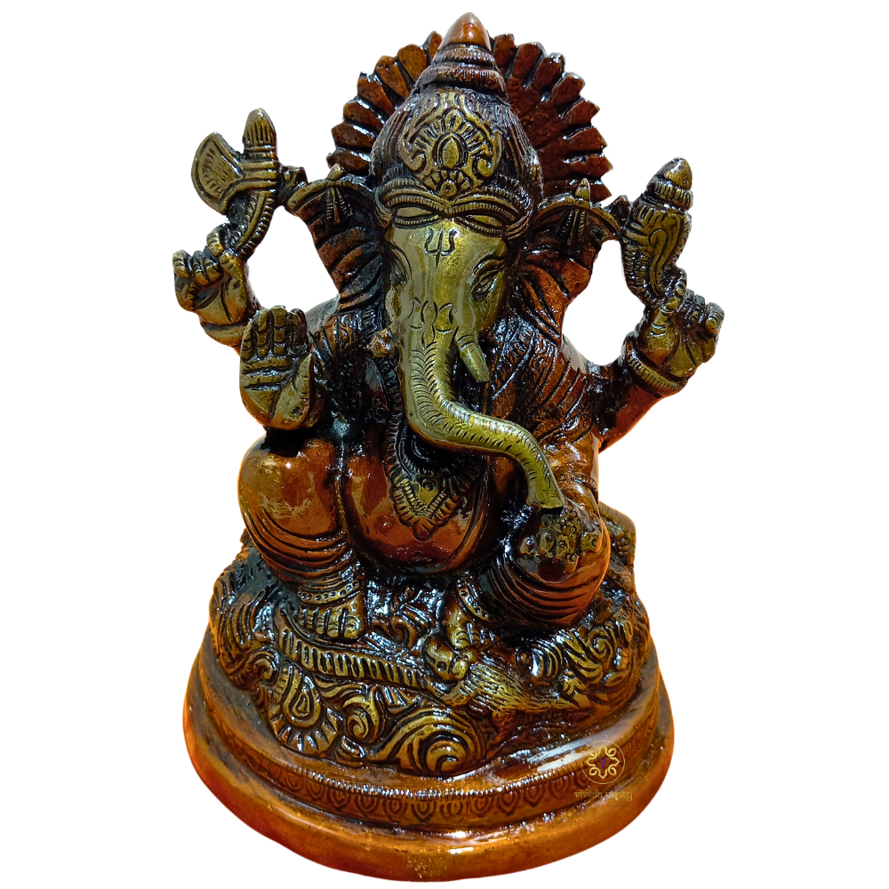 Aaradhya Vighnaharta โ Brass Idol for Auspicious Beginnings (Brown Finish) โ Brass | Pooja Decor | Wedding Gift | Home Decor | Housewarming Gift