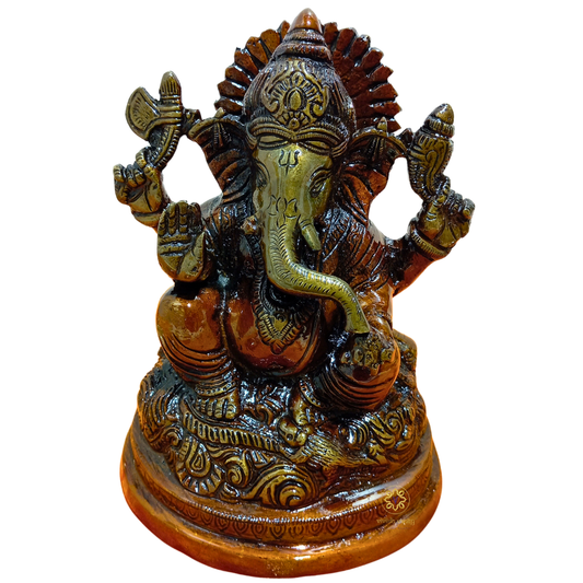 Aaradhya Vighnaharta – Brass Idol for Auspicious Beginnings (Brown Finish) – Brass | Pooja Decor | Wedding Gift | Home Decor | Housewarming Gift