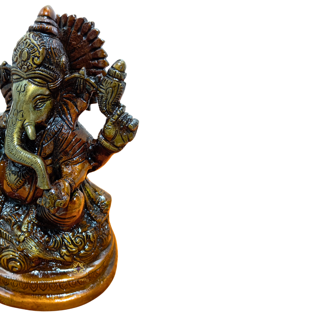 Aaradhya Vighnaharta โ Brass Idol for Auspicious Beginnings (Brown Finish) โ Brass | Pooja Decor | Wedding Gift | Home Decor | Housewarming Gift