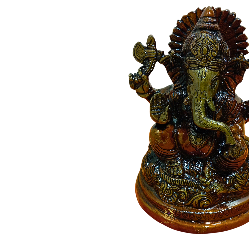 Aaradhya Vighnaharta โ Brass Idol for Auspicious Beginnings (Brown Finish) โ Brass | Pooja Decor | Wedding Gift | Home Decor | Housewarming Gift
