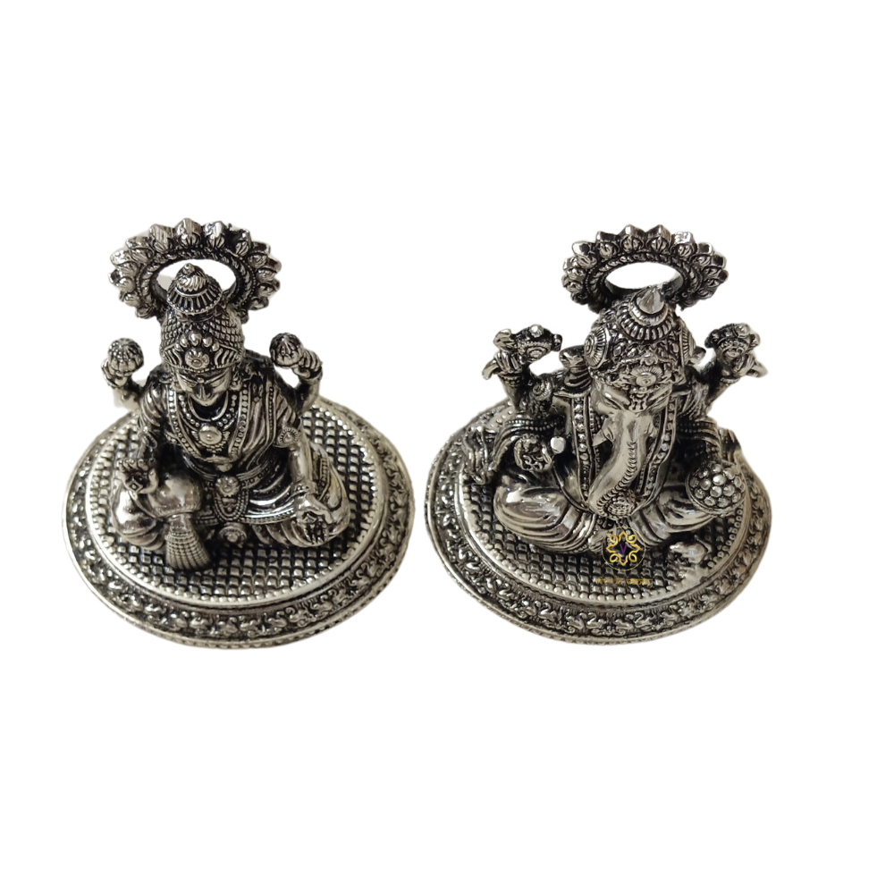 Shubh Sampatti Silver Set – Twin Brass Idols of Wealth & Wisdom – Brass | Pooja Decor | Diwali Gifting | Home Decor | Wedding Gift
