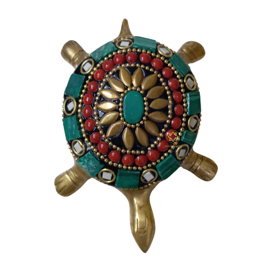 Vastu Ratna Tortoise – Auspicious Brass Kurma with Decorative Stones – Brass | Diwali Gifting | Home Decor | Housewarming Gift | Corporate Gifting
