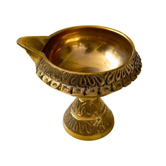 SthirJyoti Diya – Raised Pure Brass Oil Lamp – Brass | Pooja Decor | Diwali Gifting | Home Decor | Housewarming Gift