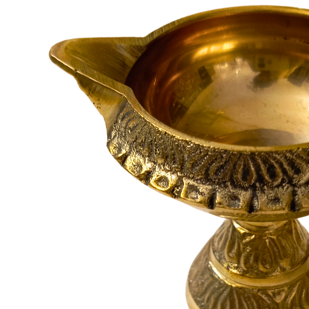 SthirJyoti Diya – Raised Pure Brass Oil Lamp – Brass | Pooja Decor | Diwali Gifting | Home Decor | Housewarming Gift