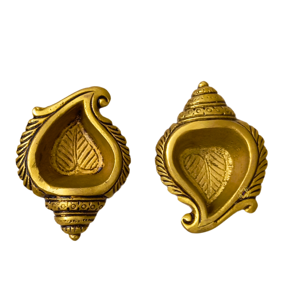 Shankh Jyoti Diyas – A Twin Set of Conch Diyas for Graceful Rituals – Brass | Pooja Decor | Diwali Gifting | Home Decor | Housewarming Gift