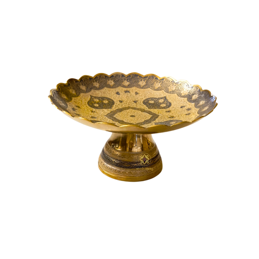 Kshitij Kala Thaal – Horizon-Hued Brass Platter with Ornate Grey Detailing (Pedastal Thaal) – Brass | Diwali Gifting | Home Decor | Housewarming Gift | Corporate Gifting