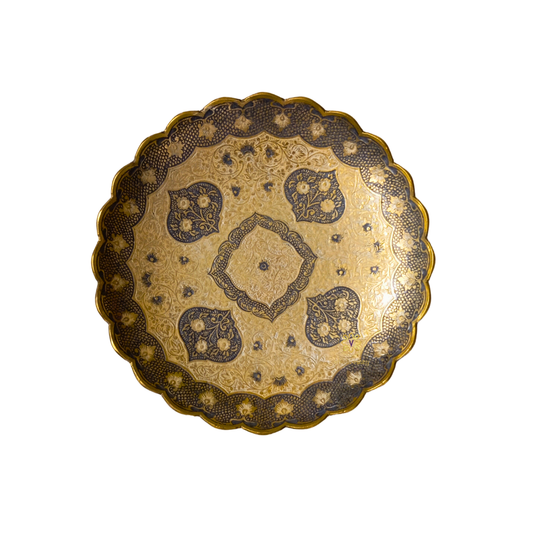 Kshitij Kala Thaal – Horizon-Hued Brass Platter with Ornate Grey Detailing (Flat Platter) – Brass | Diwali Gifting | Home Decor | Housewarming Gift | Corporate Gifting