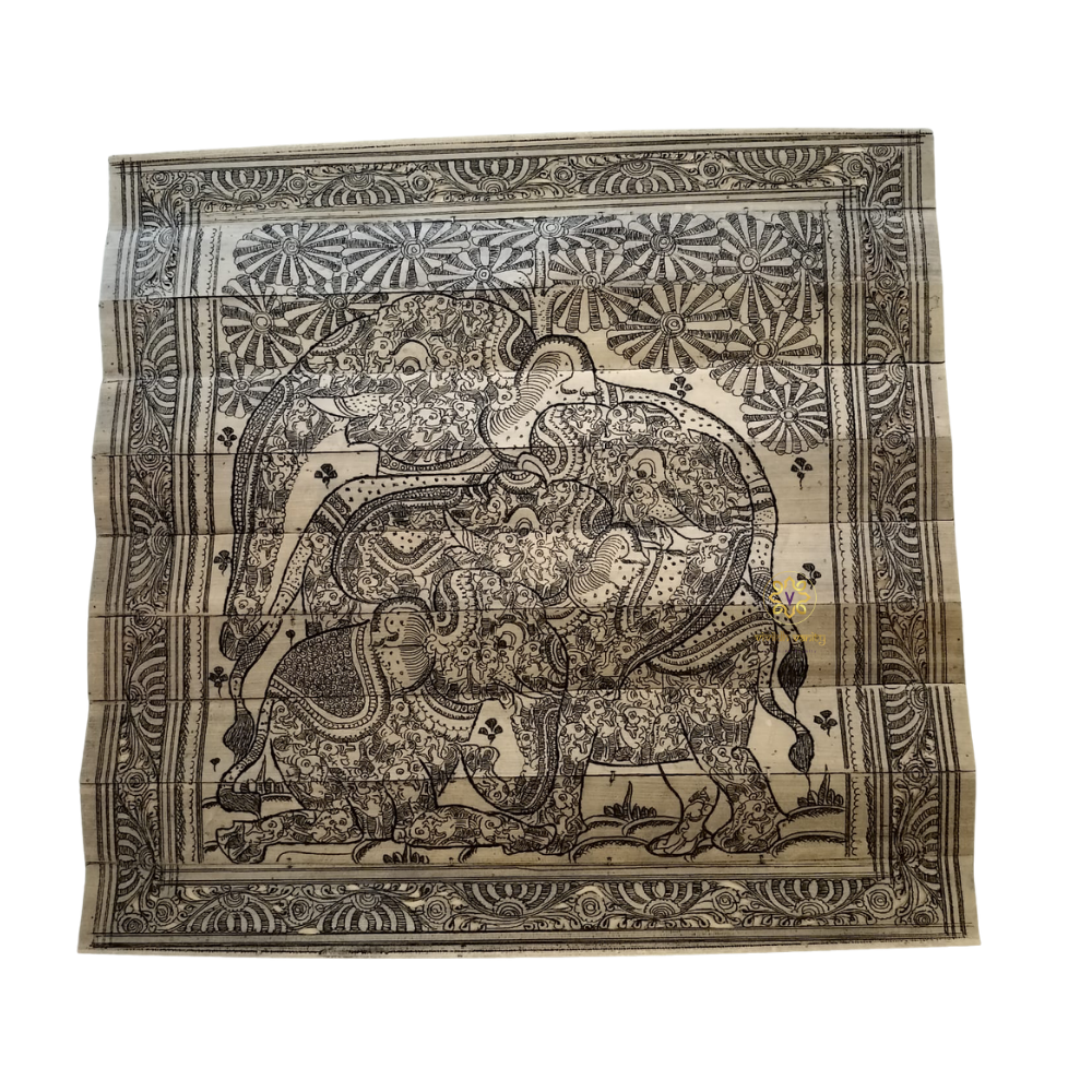 GajSamriddhi Pattachitra – Traditional Elephant Family Artwork on Natural Scroll – Diwali Gifting | Home Decor | Housewarming Gift | Wedding Gift | Corporate Gifting
