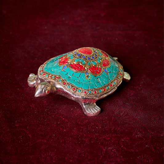 Raj Vilas Kachua – Silver Finish Metal Tortoise with Handcrafted Stonework – Premium Gifting | Home Decor | Vastu Decor | Feng Shui