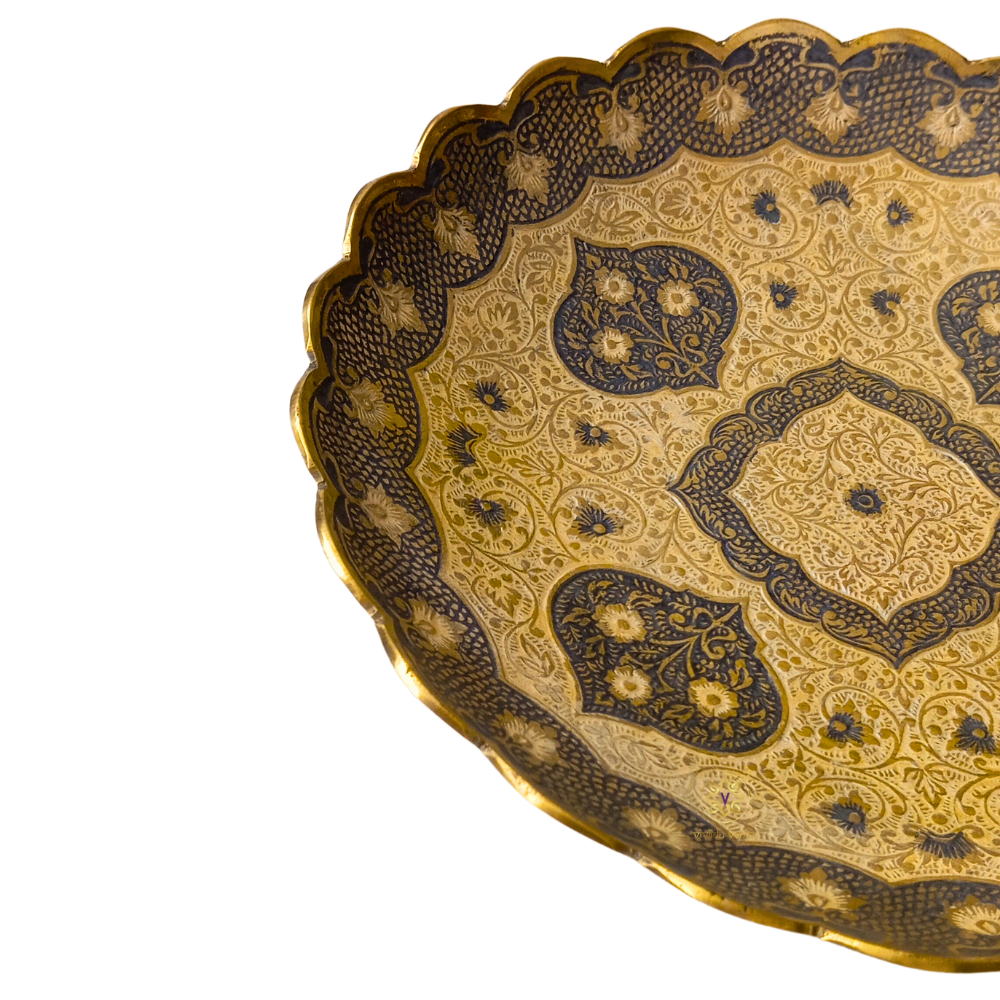 Kshitij Kala Thaal – Horizon-Hued Brass Platter with Ornate Grey Detailing (Pedastal Thaal) – Brass | Diwali Gifting | Home Decor | Housewarming Gift | Corporate Gifting