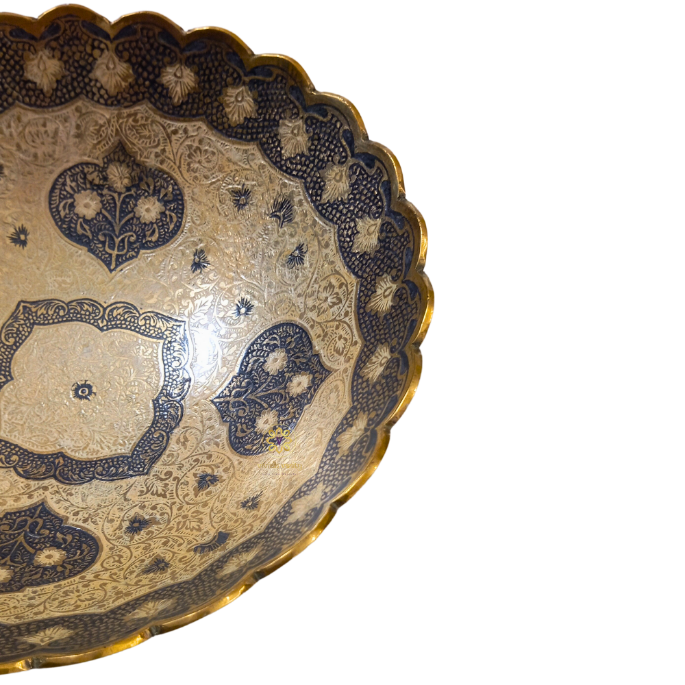 Kshitij Kala Thaal – Horizon-Hued Brass Platter with Ornate Grey Detailing (Pedastal Thaal) – Brass | Diwali Gifting | Home Decor | Housewarming Gift | Corporate Gifting