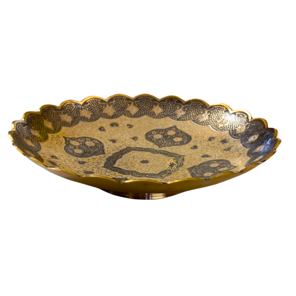 Kshitij Kala Thaal – Horizon-Hued Brass Platter with Ornate Grey Detailing (Flat Platter) – Brass | Diwali Gifting | Home Decor | Housewarming Gift | Corporate Gifting